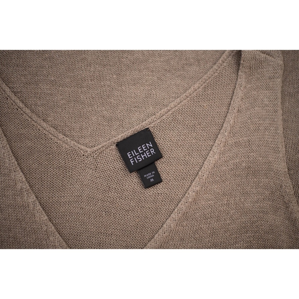 Eileen Fisher Linen Knit Short Popover Dress M Tan Neutral Lagenlook Oversized - Picture 3 of 5